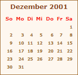 Kalender Dezember 2001