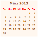 Kalender Mrz 2013